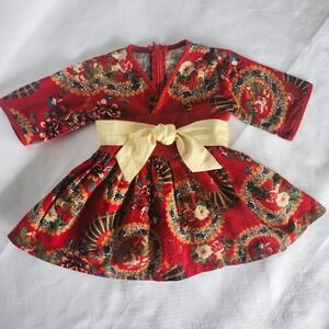 VINTAGE Handmade OOAK‎ baby girls dress sz 18 months Red full skirt fancy
